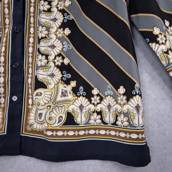 Bob Mackie Bombay Placement Print Long Sleeve Button Front Blouse Multi Size L - Picture 3 of 9